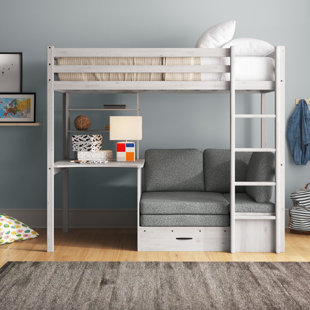 Wooden bunk bed with store desk underneath